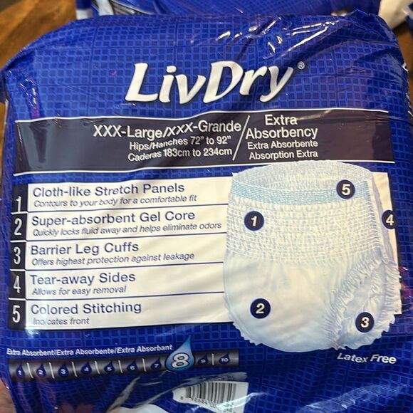 LivDry Adult XXXL Protective Underwear, Adult Diapers, Leak Proof-  11 count - Picture 2 of 8
